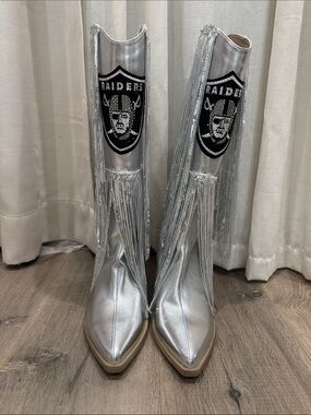 Silver Fringe Los Angeles Raiders Cowboy Boots 7